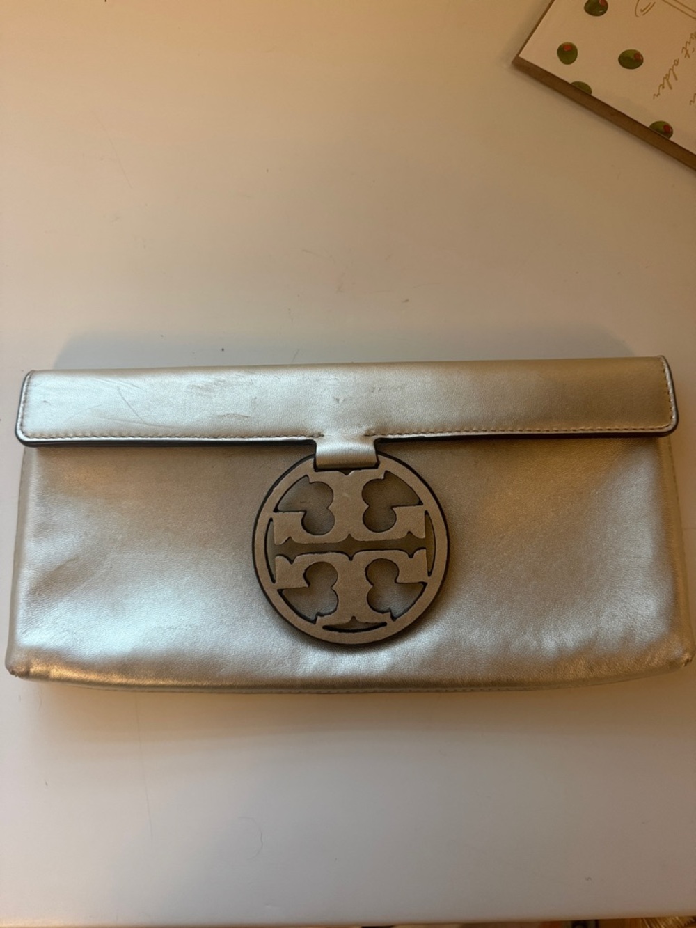 Tory Burch Gold Metallic Logo Wristlet Clutch